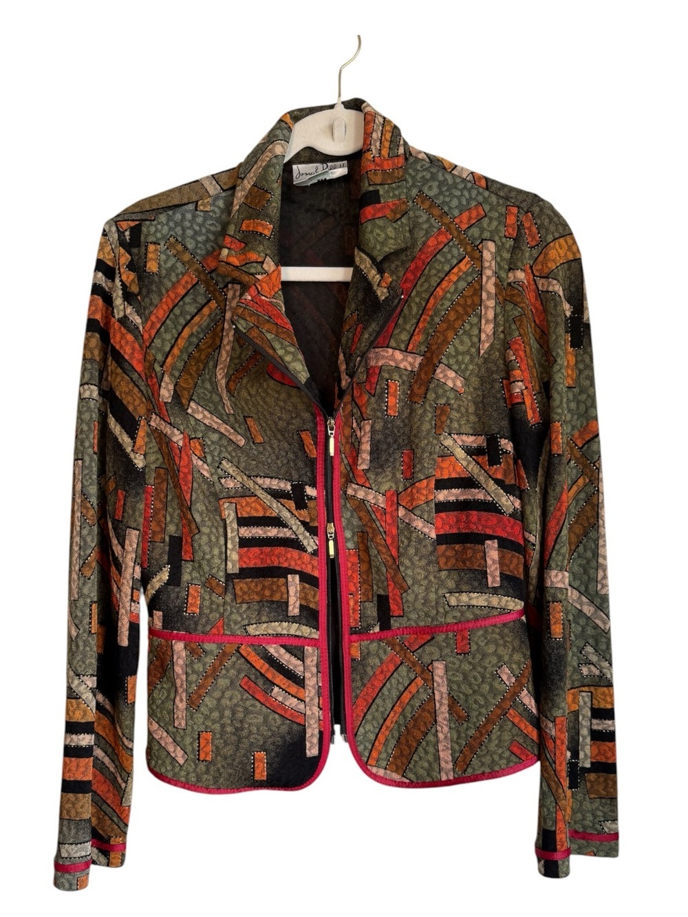 Joseph Ribkoff Vintage Abstract Zip Blazer Jacket Size 8 Earthy Geometric Retro - Picture 2 of 9